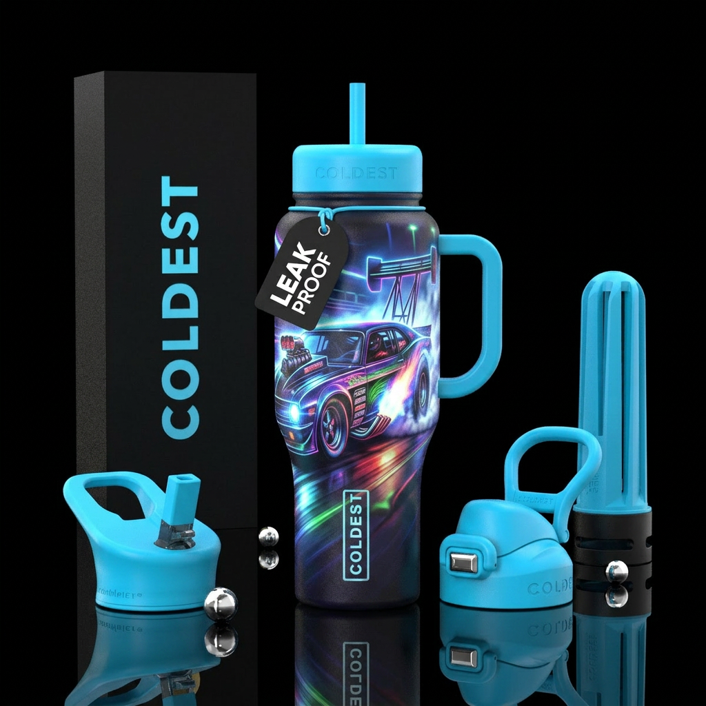 drag racing car, glowie water bottle design