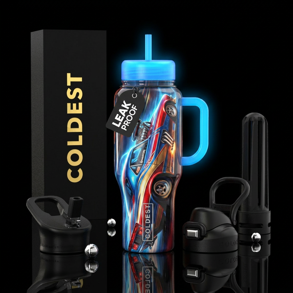 drag racing car, glowie water bottle design
