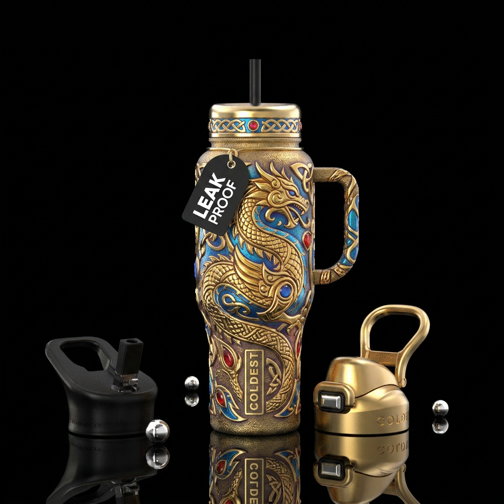 nordic, dragon, luxurious water bottle design