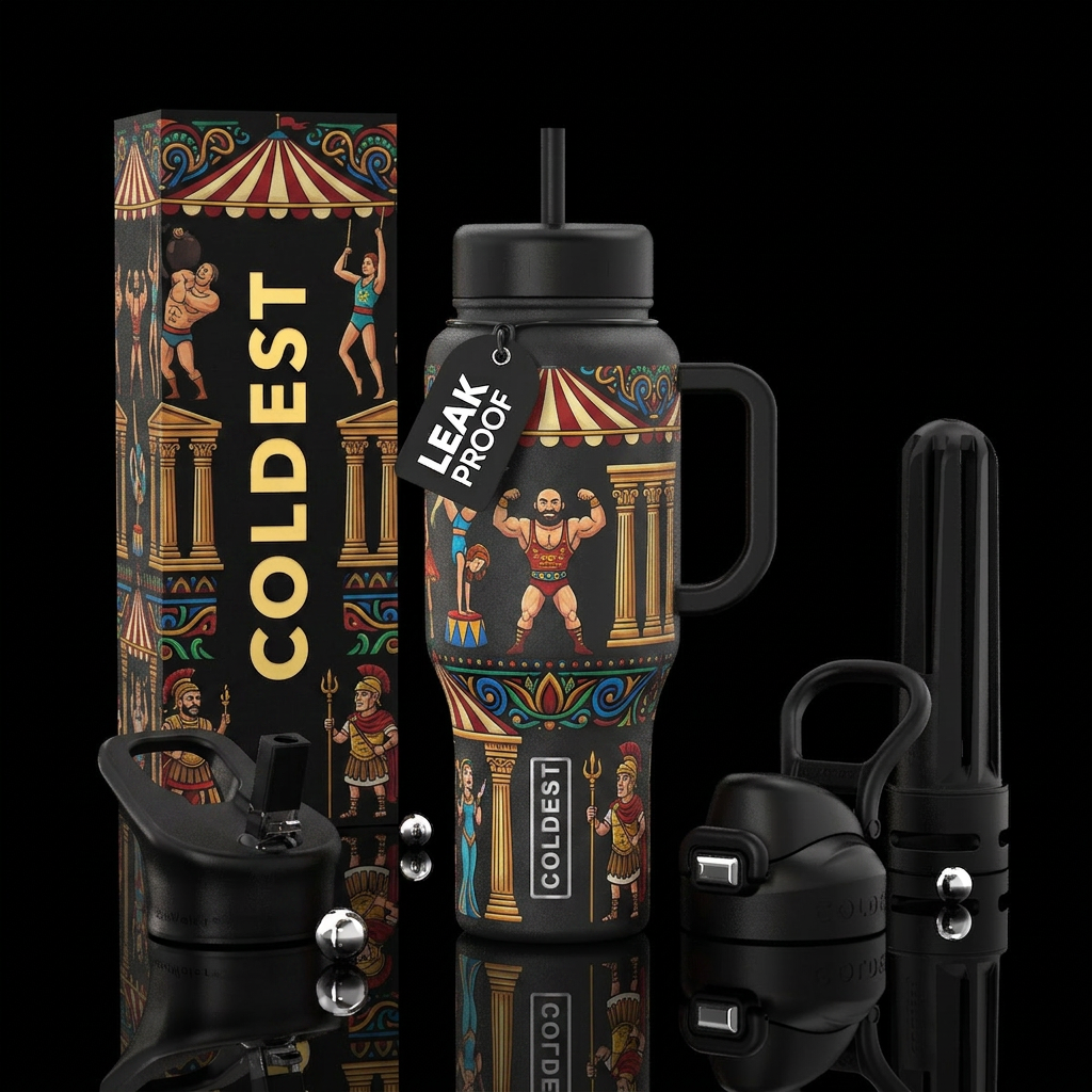 circus, ancient, cartoon water bottle design