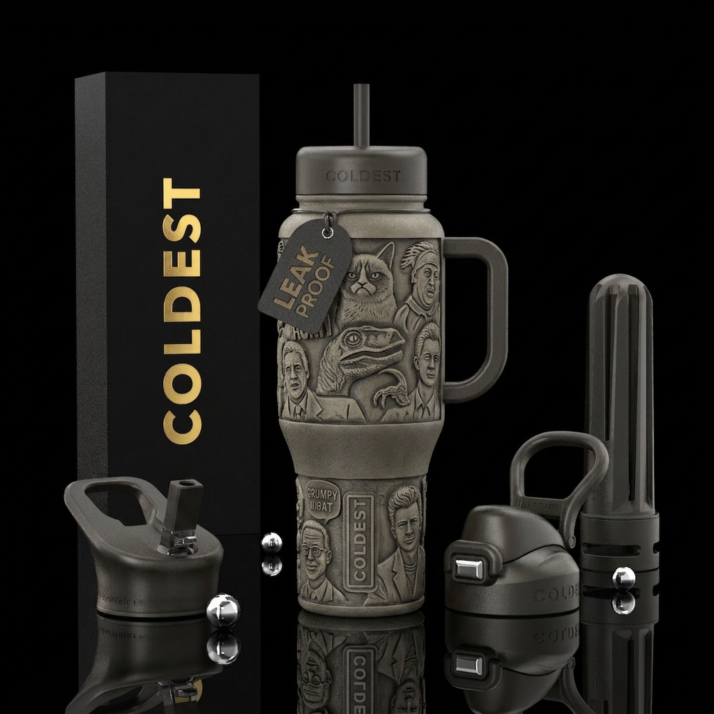sculpted, old, meme water bottle design