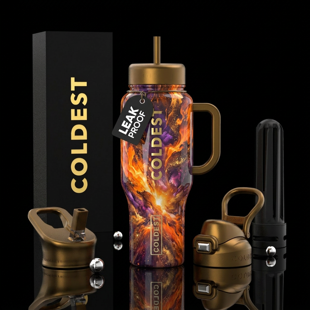 explosive, sunrise, utopian, luxurious water bottle design