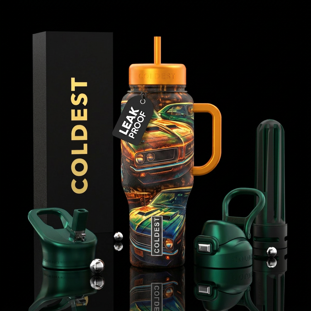 old, rustic, glowie, car 1969 water bottle design