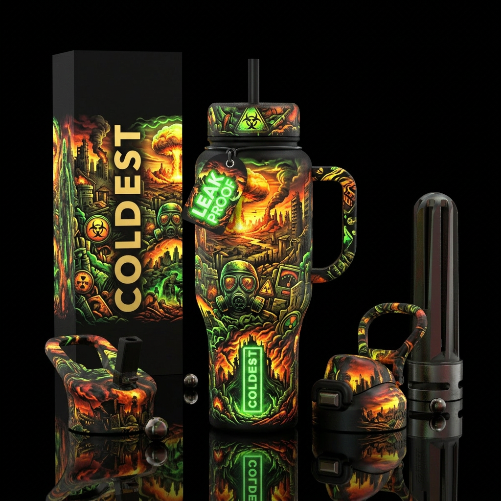 glowie, apocalyptic world war 3 water bottle design