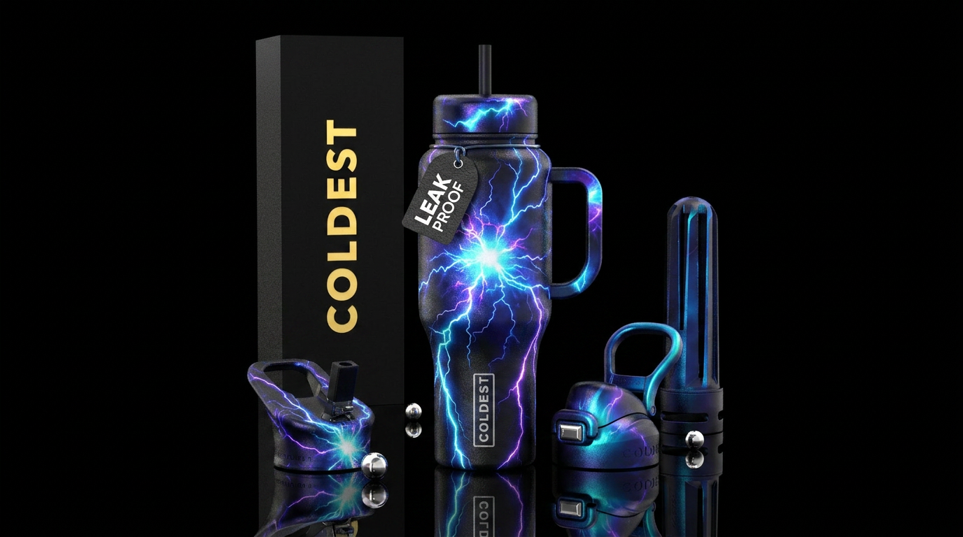 thunderstorm, electric, explosive, irridescent, da... water bottle design