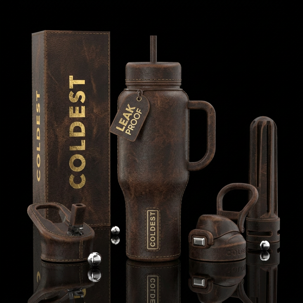 leather, lady biker, rugged, vintage water bottle design