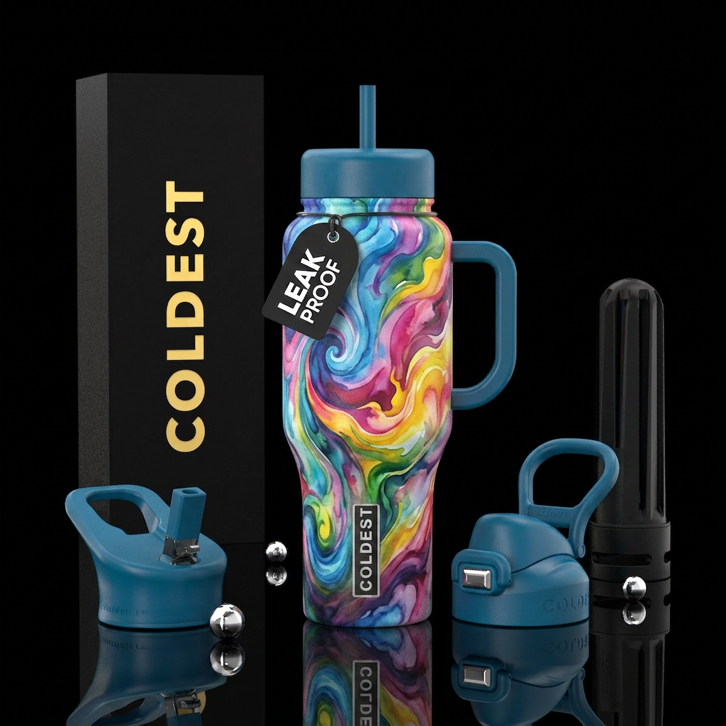 modern, watercolor, swirls, oil painted water bottle design