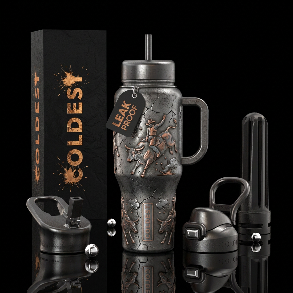 bull riding, explosive, rugged water bottle design