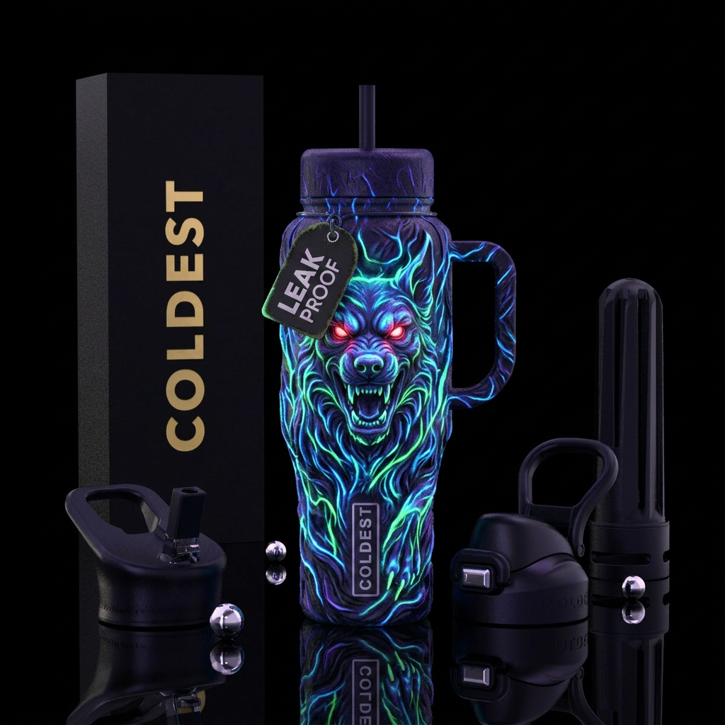 glowie, scary, dog, sculpted water bottle design