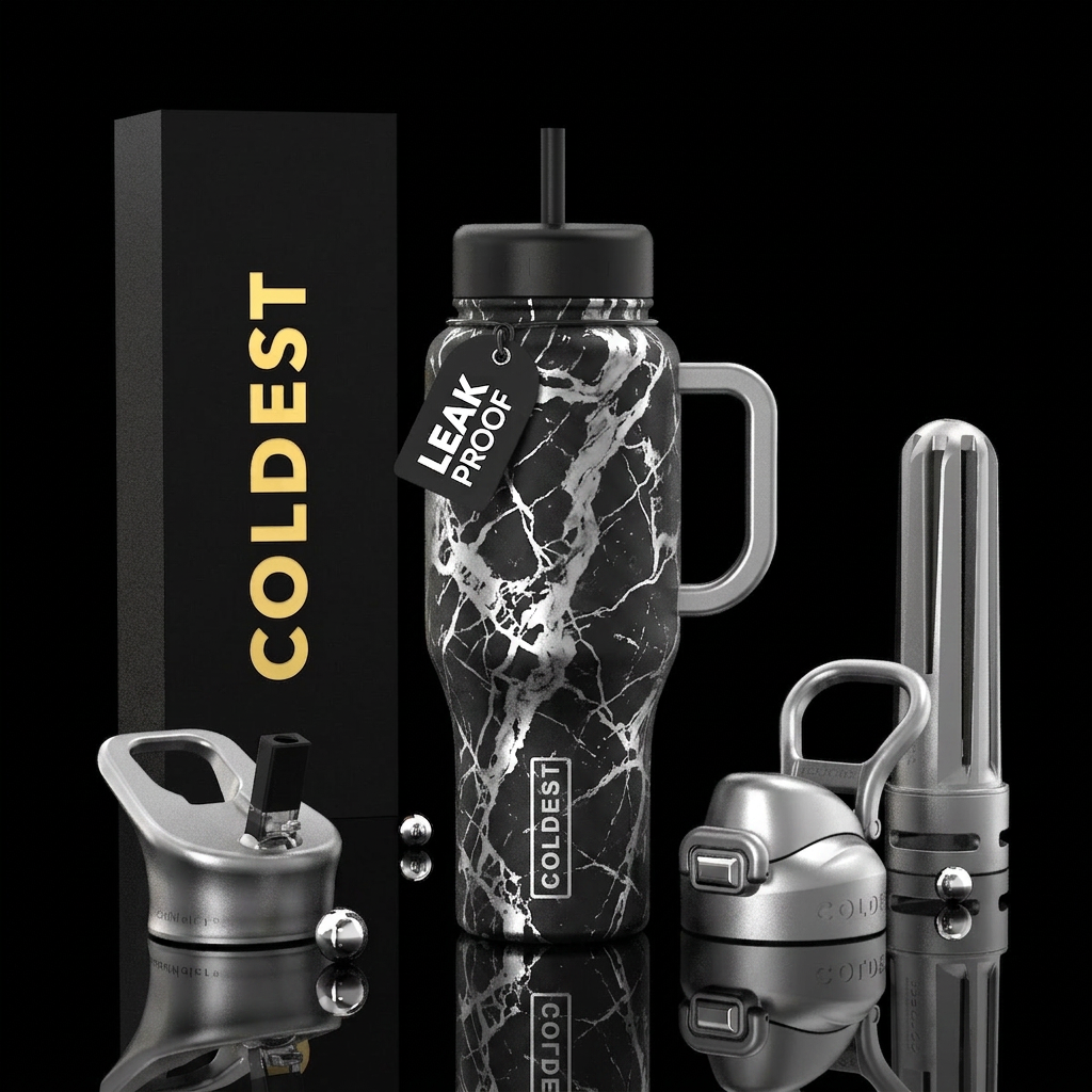 wild, silver, marble water bottle design
