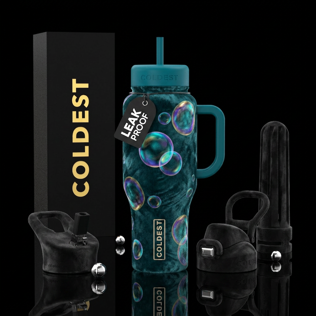 vintage, velvet, bubbles water bottle design