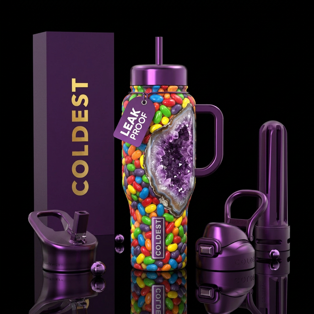 jelly beans, geode water bottle design