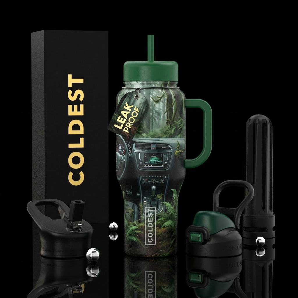 dashboard, provocative, misty forest water bottle design