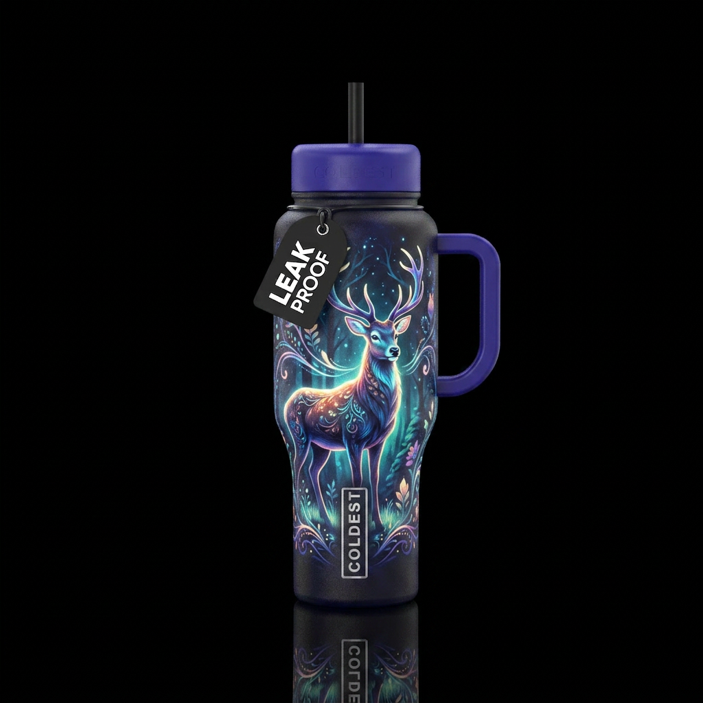 glowie, artistic, european, deer water bottle design