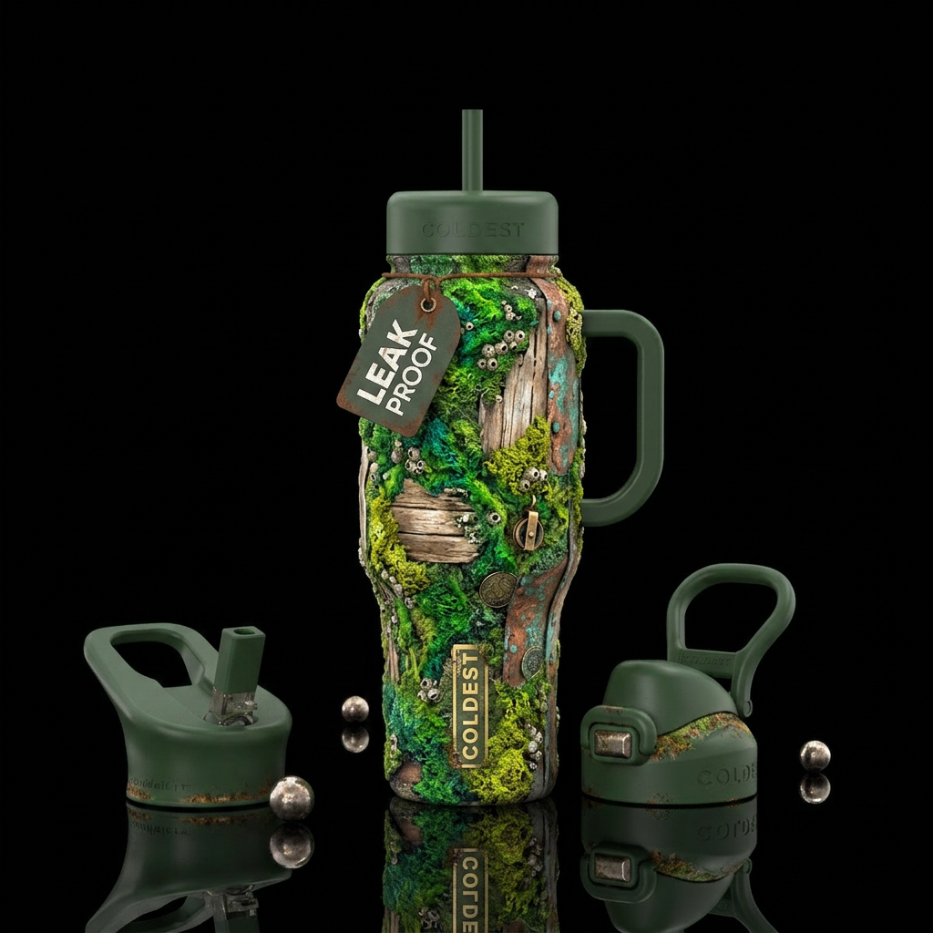 shipwreck, moss covered water bottle design