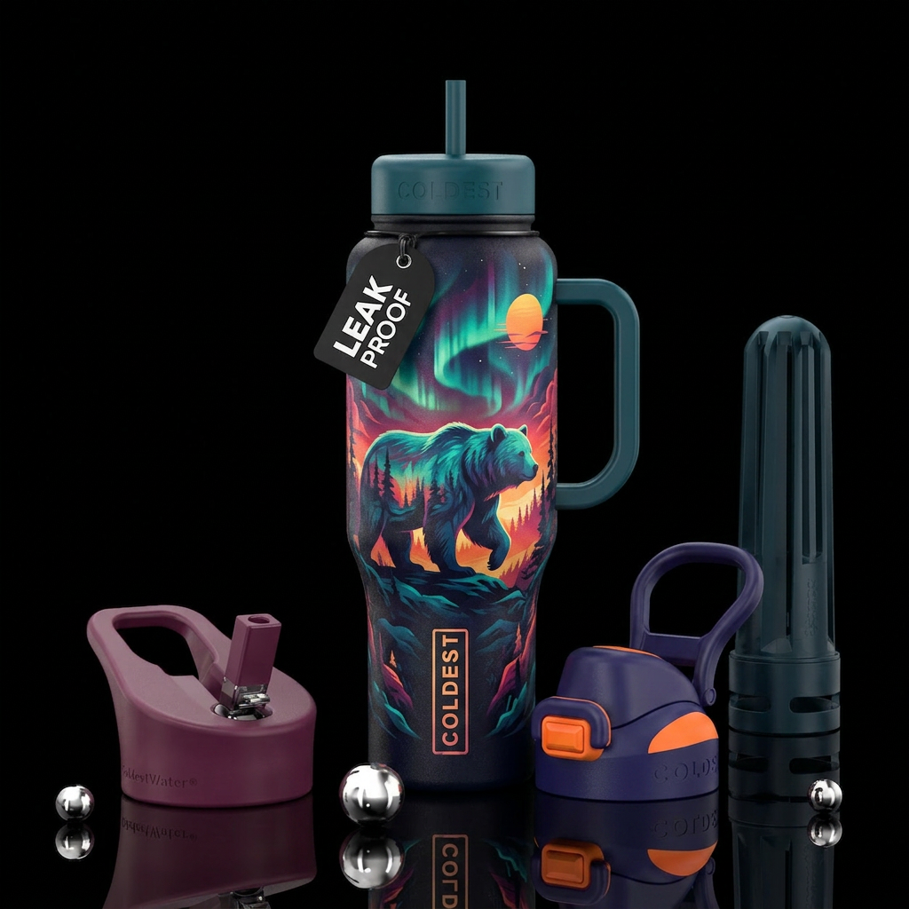 bear, peaceful water bottle design