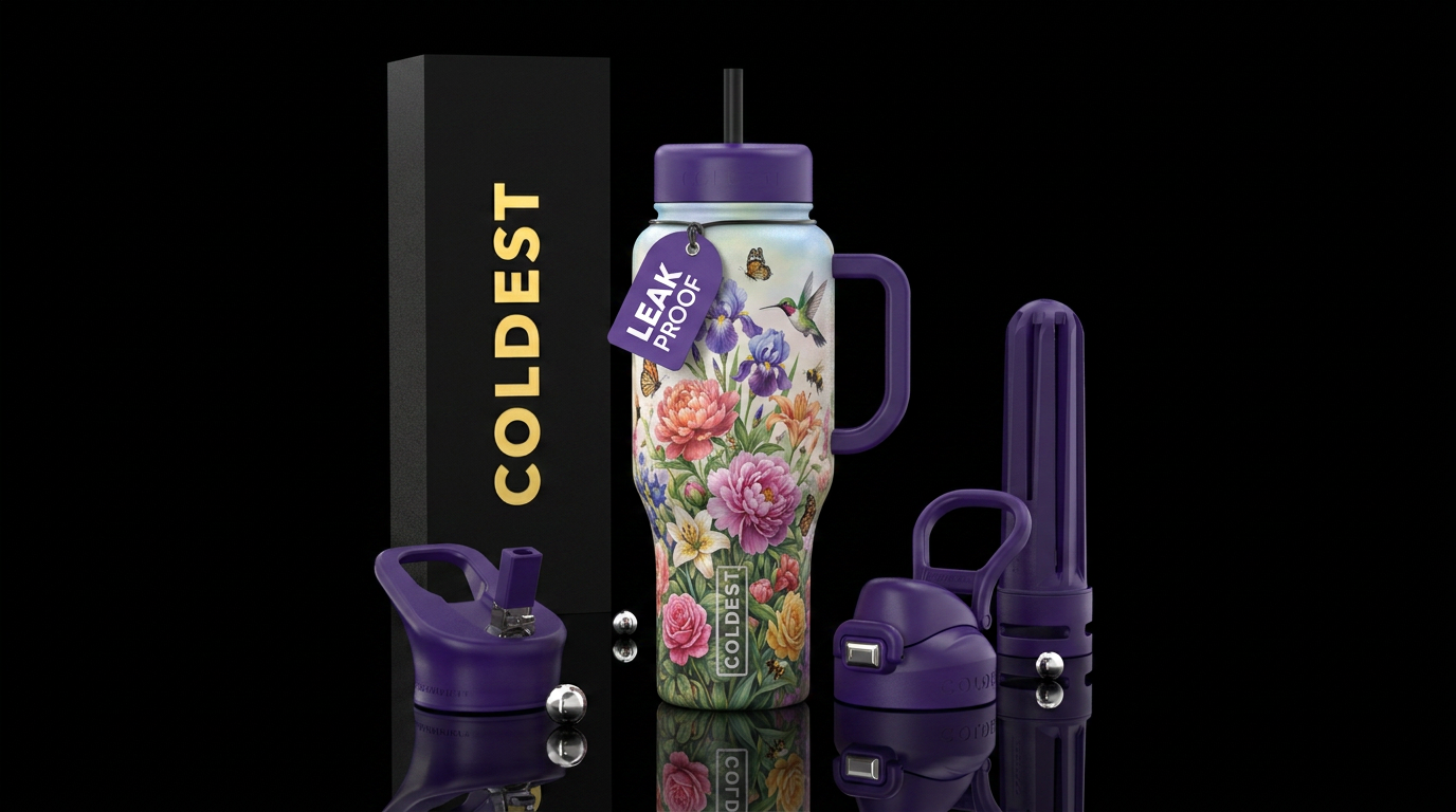 Pasture of peonies, iris, lilies,roses, with light... water bottle design