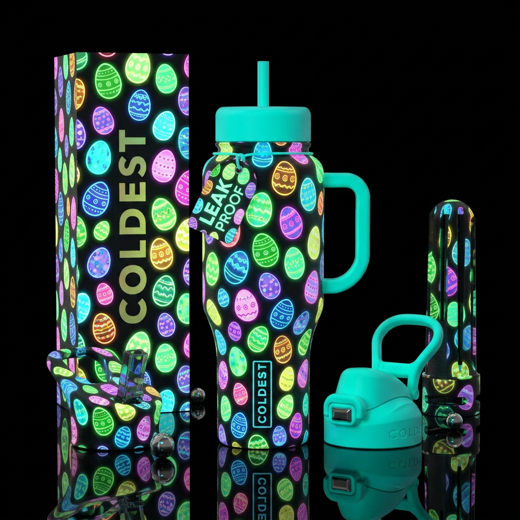 Glowing in the dark Easter eggs water bottle design