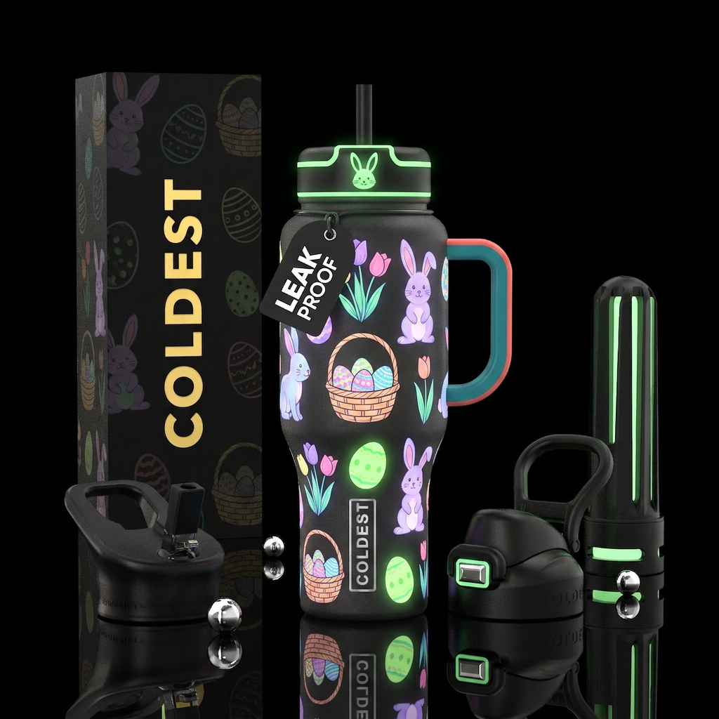 Easter bunnies, Easter baskets, Easter eggs glow i... water bottle design