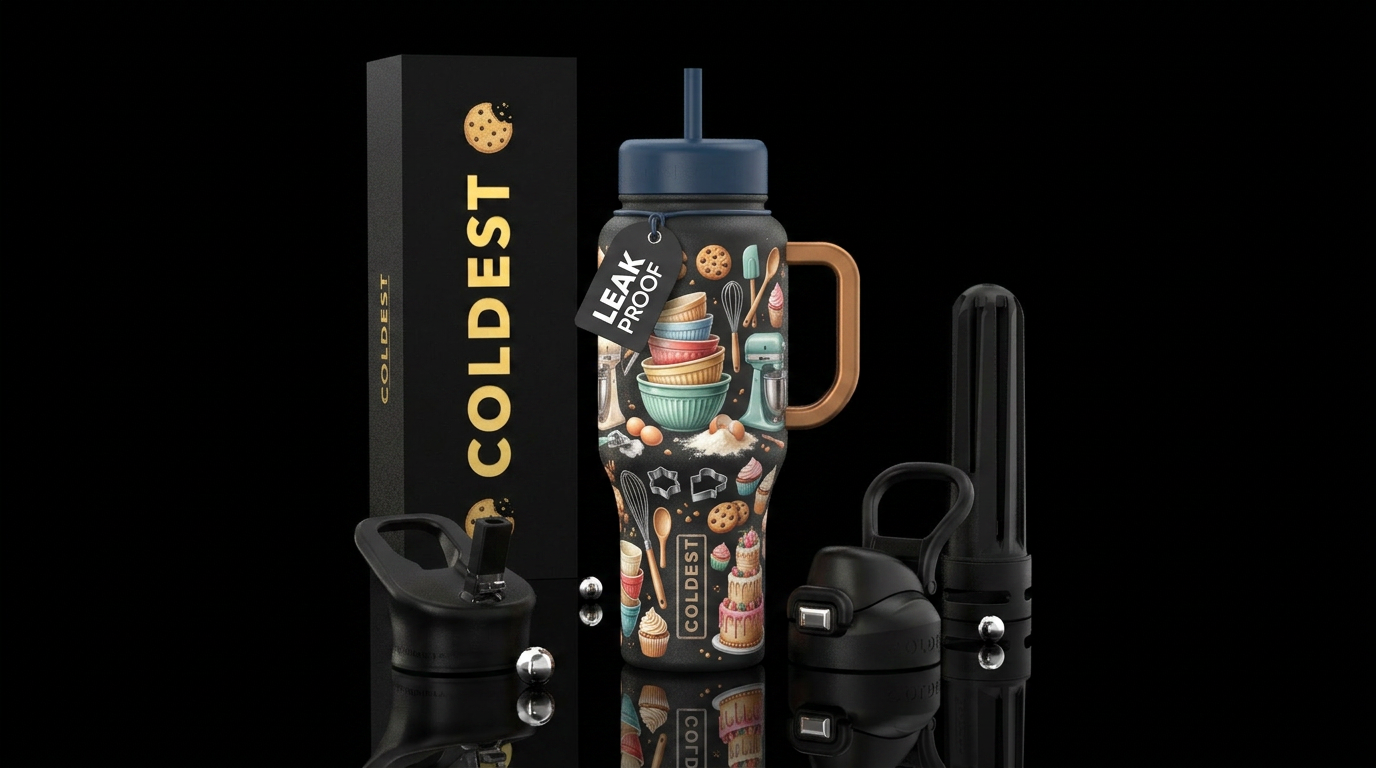 Baking themed-mixing bowls, mixers, spatula, cooki... water bottle design