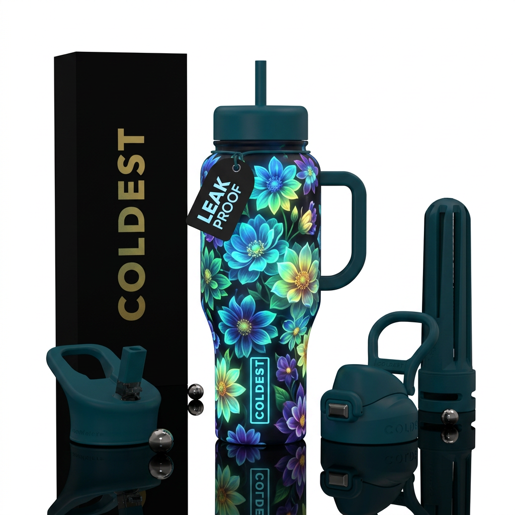 Glow in the dark flowers water bottle design