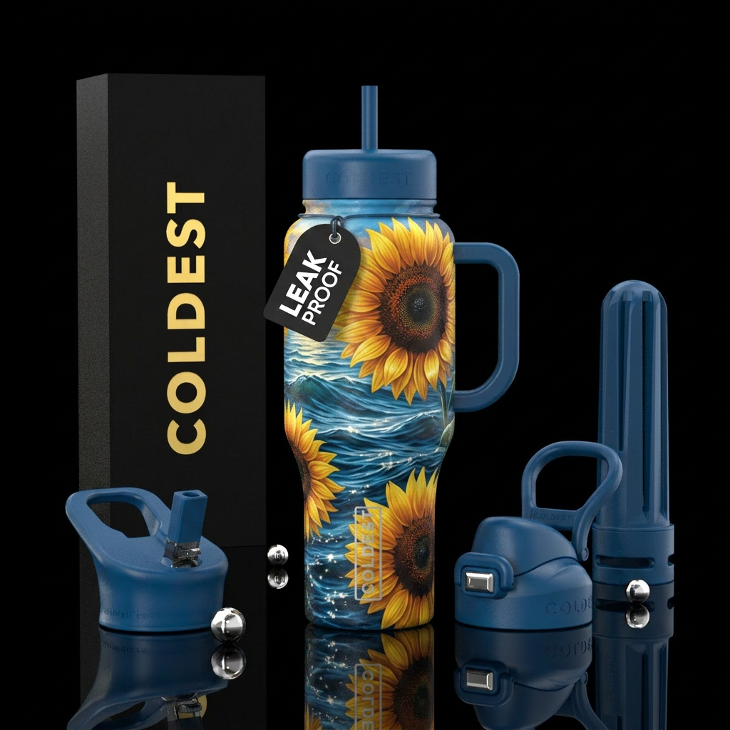 Sunflower heads, ocean water bottle design