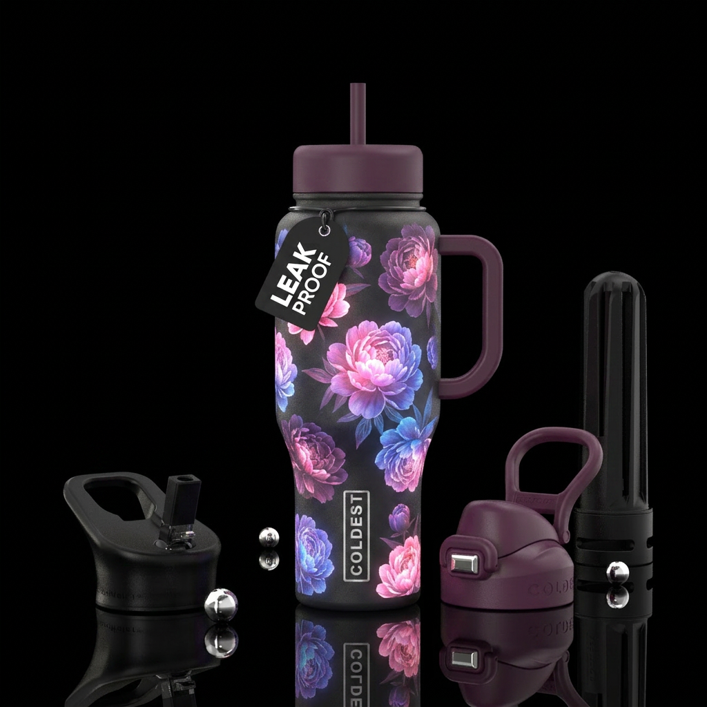 Peony flowers glowing at dusk water bottle design