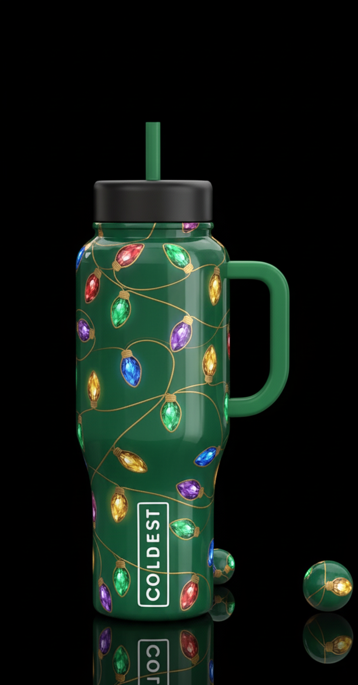 Nostalgic christmas lights water bottle design