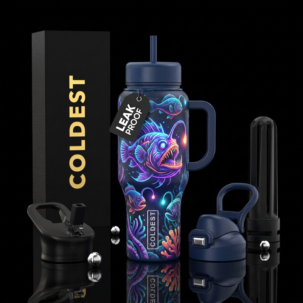 Glowie, angler fish water bottle design