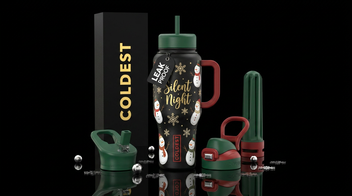 Christmas,  snowmen, snowfkales, silent night water bottle design