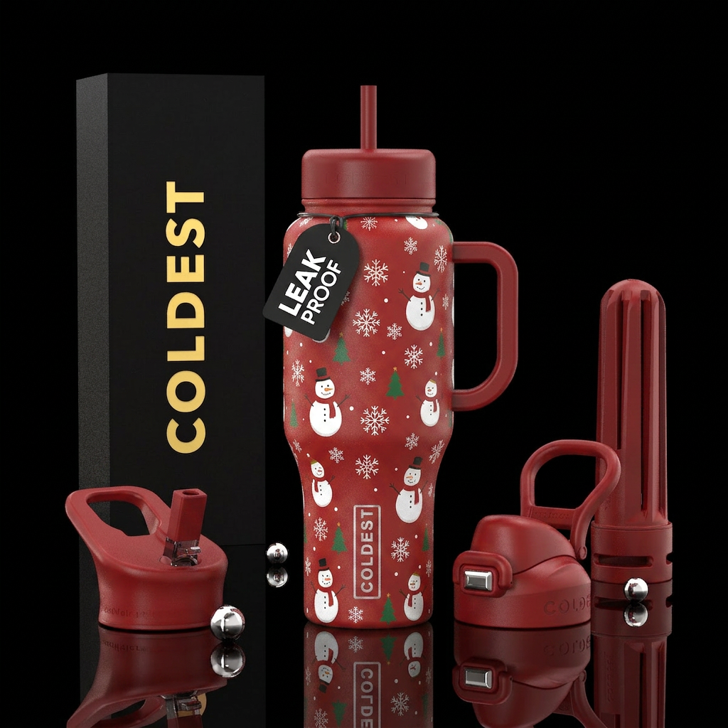 Christmas,  snowmen, snowflakes, water bottle design