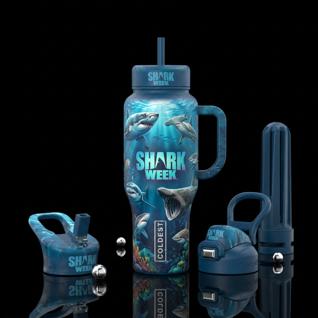 Shark week water bottle design