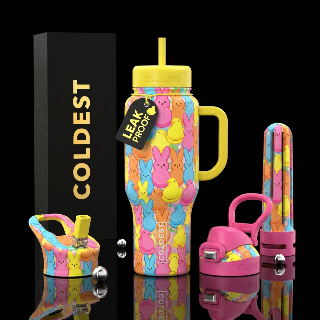 Peeps, easter,colorful water bottle design