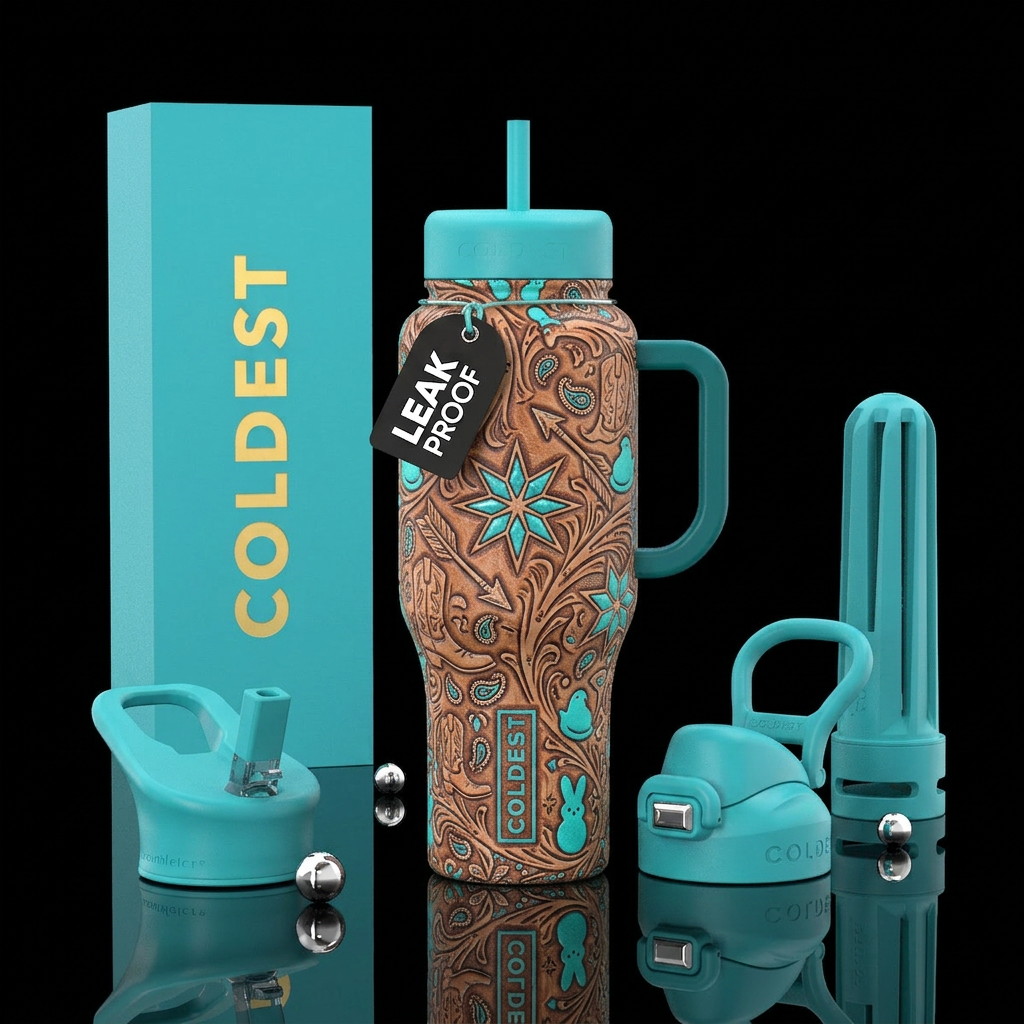 Peeps, turquoise, western water bottle design