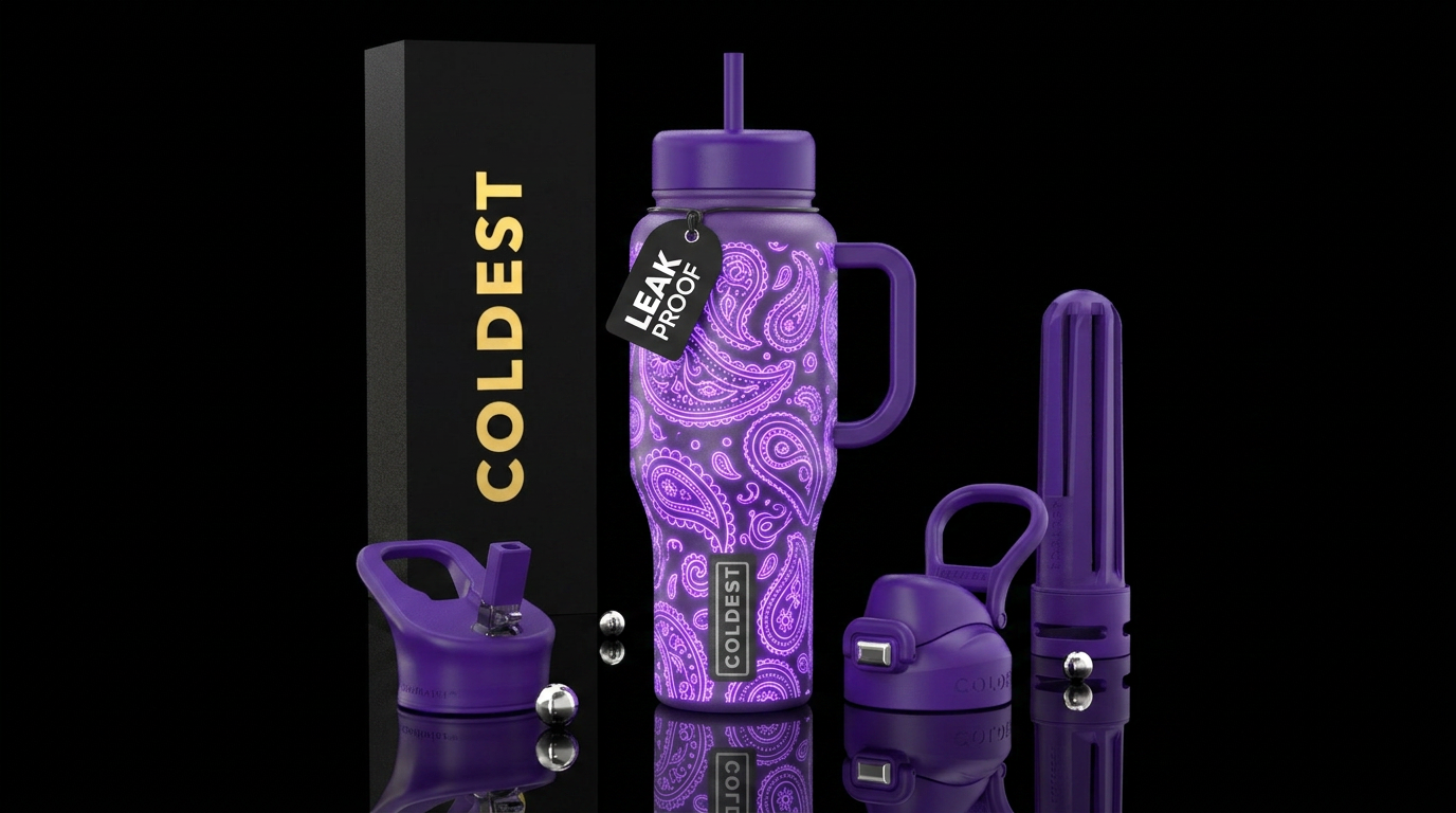 Paisley, glowie, purple bottle water bottle design