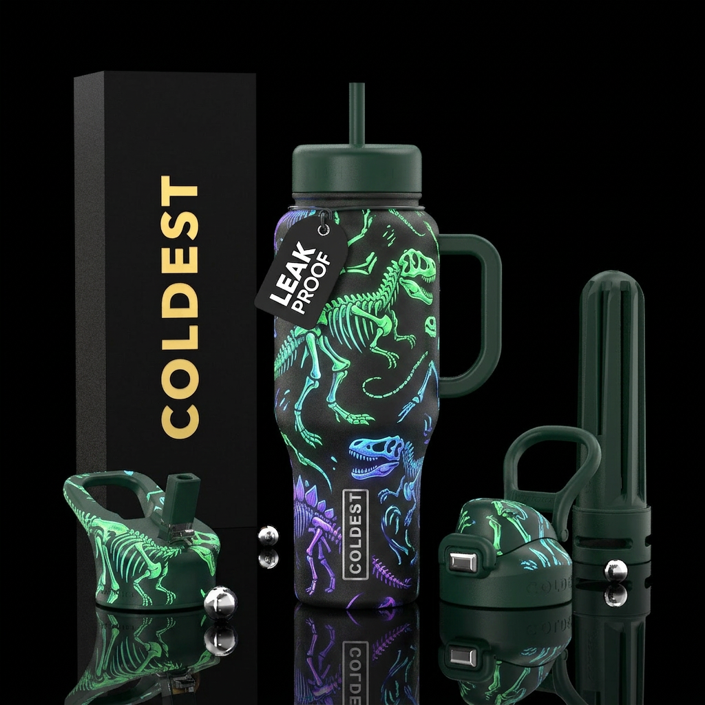 Glowie Dino Skeleton water bottle design