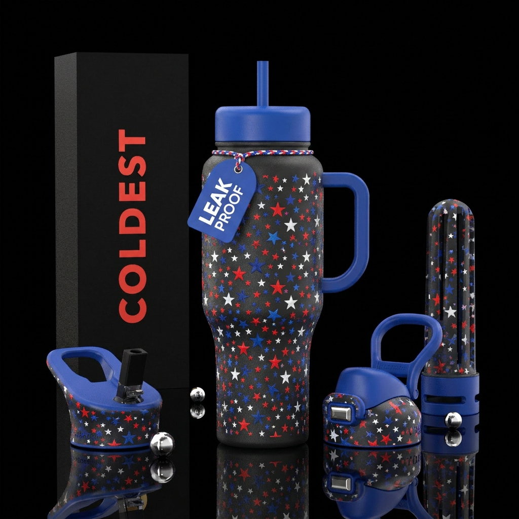Red, white & blue stars water bottle design