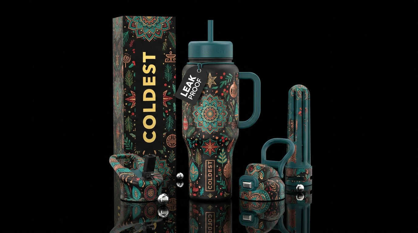 Boho christmas water bottle design