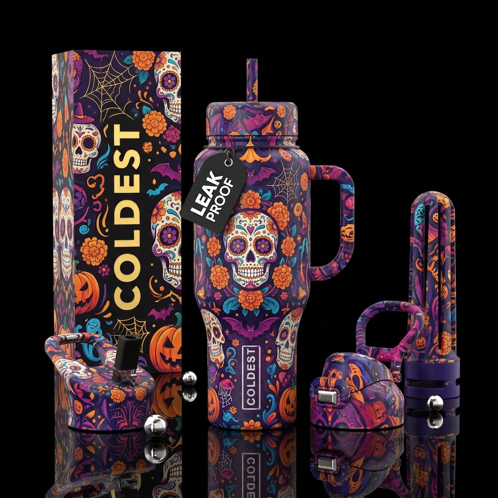 Day of the dead, halloween water bottle design