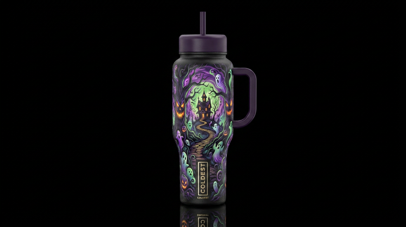 Halloween tree, spooky, haunting, ghost water bottle design