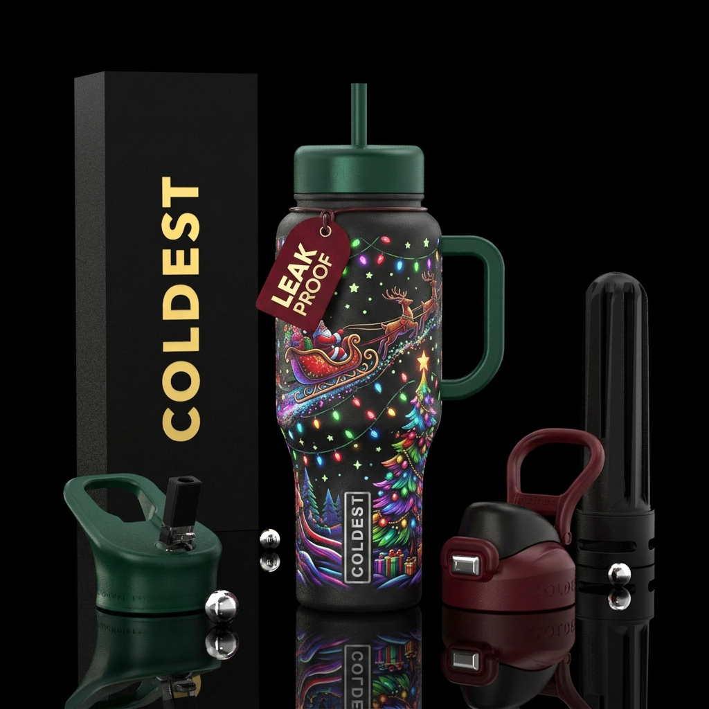 Santa sleigh, Christmas lights, glowie, Christmas ... water bottle design