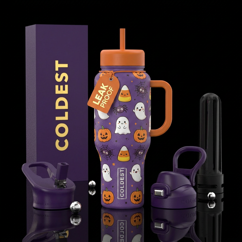 24oz, halloween, cute, skeletons, jack oanterns, g... water bottle design