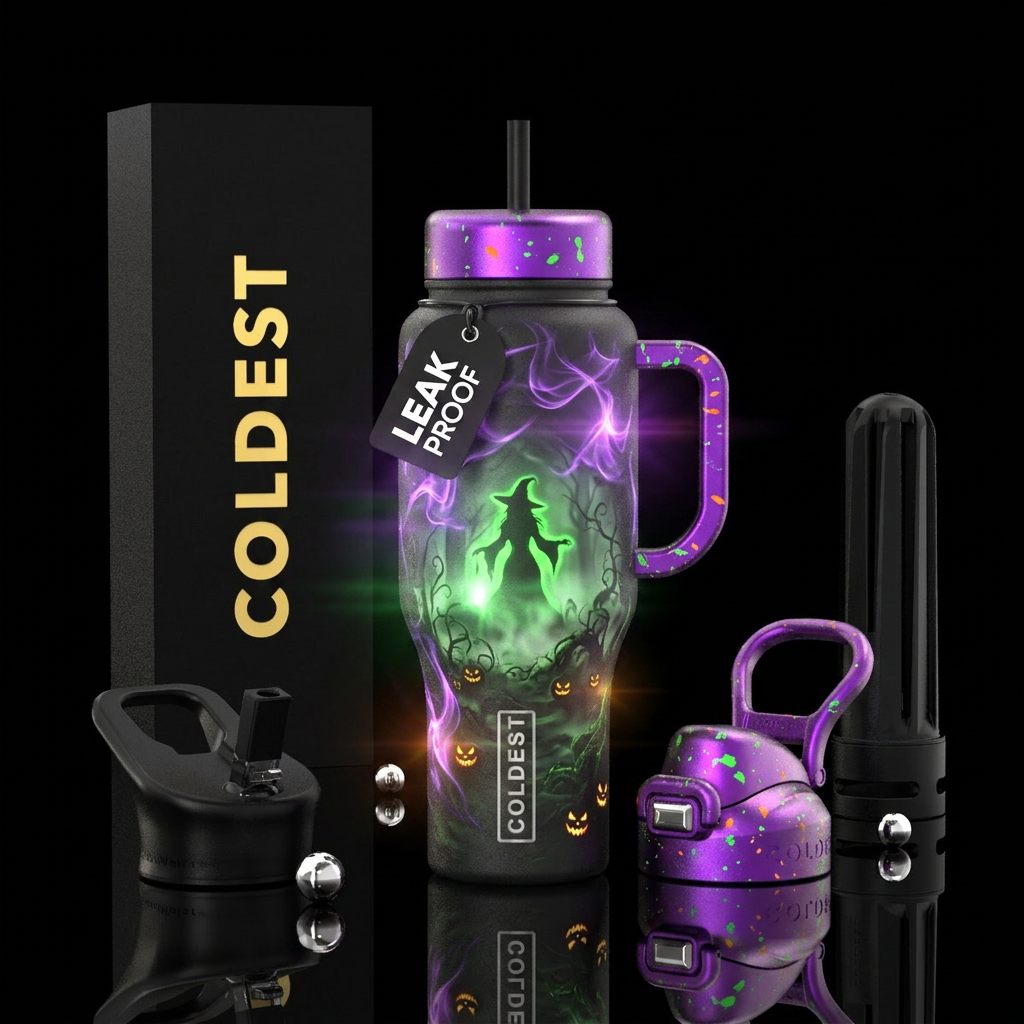 Witch, halloween, glowie, haunted water bottle design