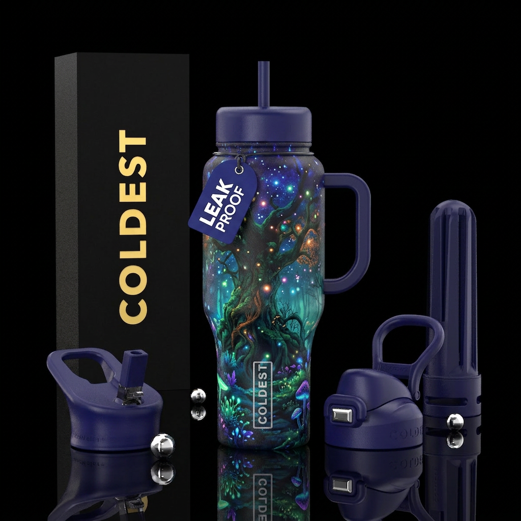 Forest, nighttime, magical water bottle design