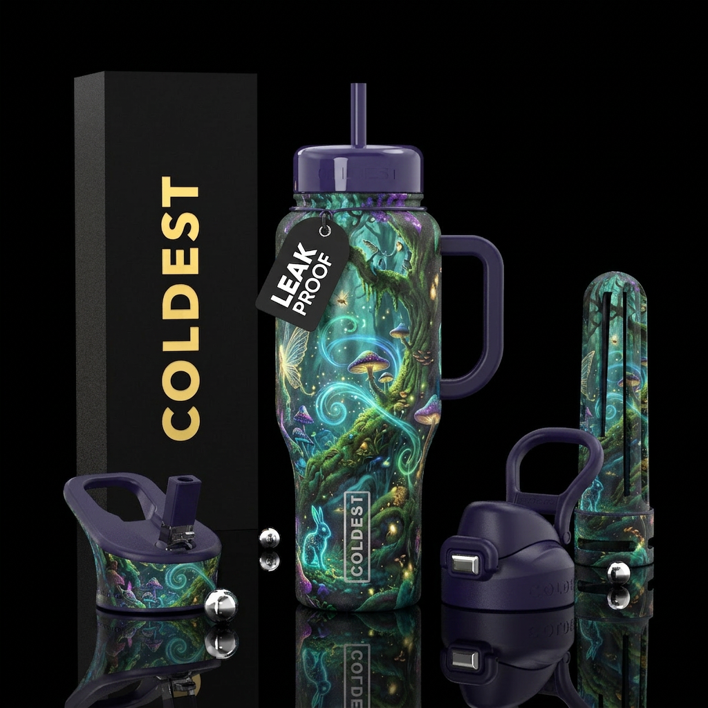 Magical forest, fantasy water bottle design