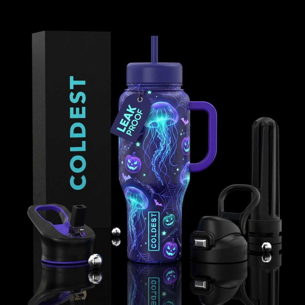 Ghost jellyfish, halloween, glowie water bottle design