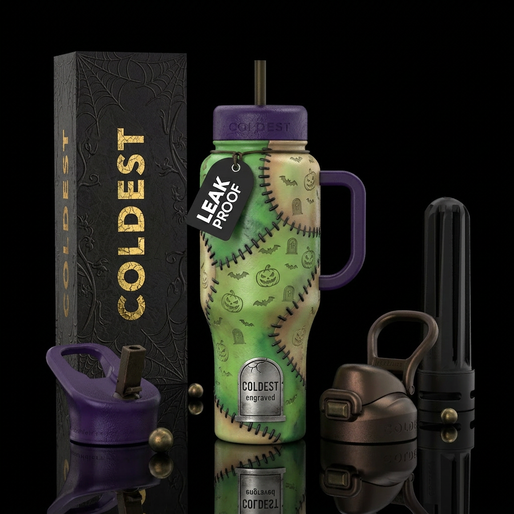 Halloween, Frankenstein,  spooky, haunted water bottle design