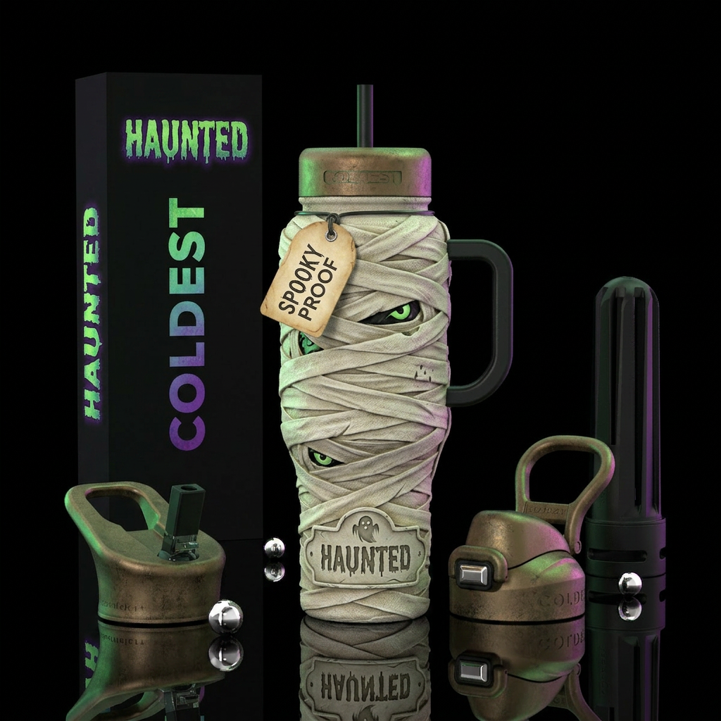 Halloween,  spoiky, mummy, haunted, eerie water bottle design