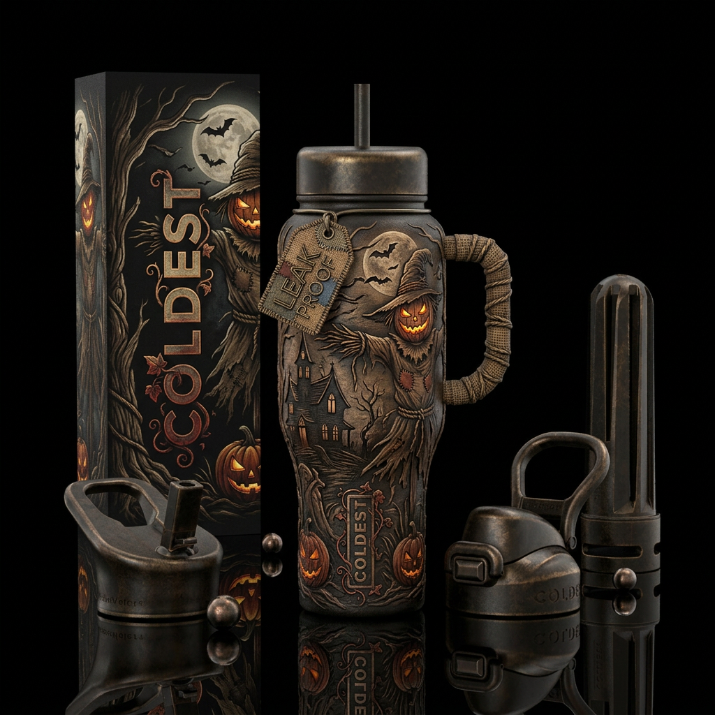 Scarecrow, halloween,  haunted, errie water bottle design