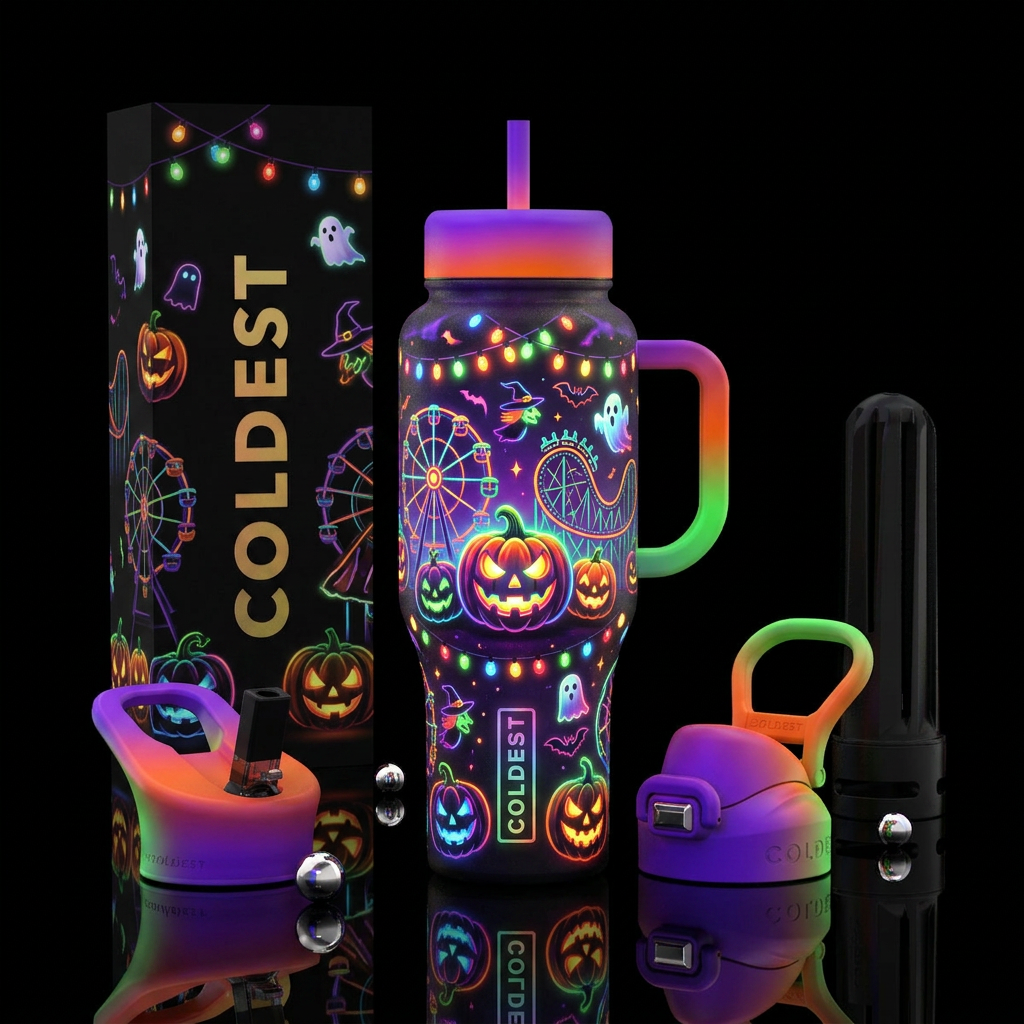 Halloween carnival, glowie water bottle design